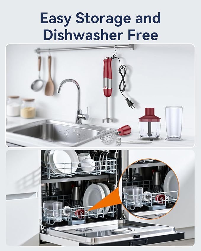 Immersion Blender Handheld 1000W 5 in 1 Corded Stick Hand Blender Kitchen with 12 Speed, BPA-Free, Mixing Beaker, Chopper, Whisk, Milk Frother, Perfect Emulsifier for Soup, Baby Food, Sauce, Puree-BubblyBeeBaby