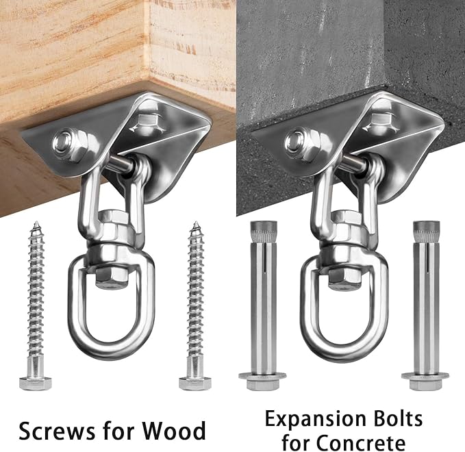 Heavy Duty Swing Hangers for Wooden Sets 2000 LB Capacity Hammock Hanger 360 Swivel Stainless Steel Swing Hardware Accessories 2 Packs for Porch Playground Yoga Heavy Bag-BubblyBeeBaby