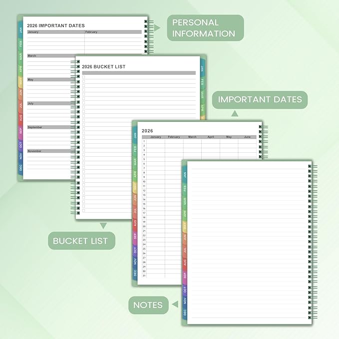 2026 Monthly Planner/Calendar - 2026 Planner, JAN 2026- DEC 2026, Planners with Colorful Tabs, Monthly Planners 2026 for Daily Organizing - Waterproof Cover (8" x10", Note Pages, Green)-BubblyBeeBaby