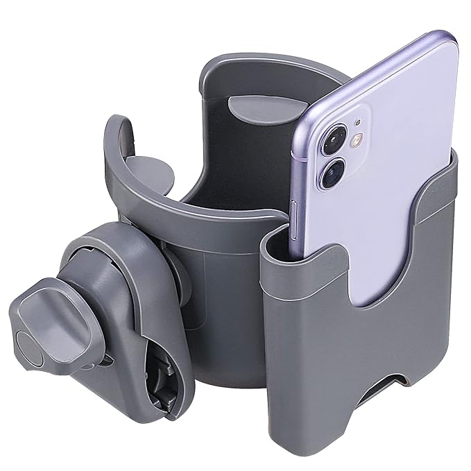 Suranew Adjustable Stroller Cup Holder with Phone Holder for Baby Stroller for Family Members, Gery-BubblyBeeBaby