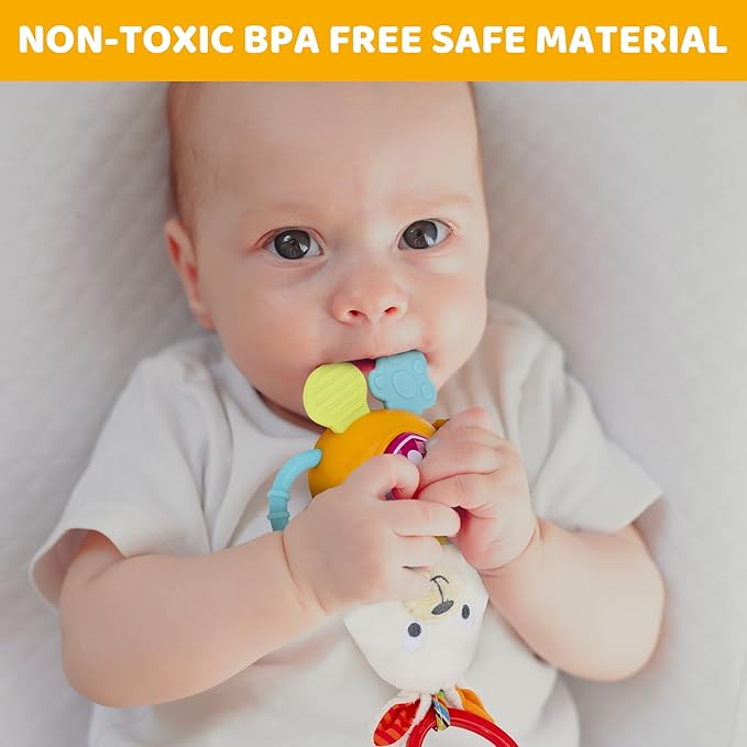 KiddoLab Bunny Teething & Rattle Musical Toy for Infants and Babies - Light-up, Sensory Chew & Interactive Toy for Infants - Baby Basket Stuffer for 3 Months and Up-BubblyBeeBaby