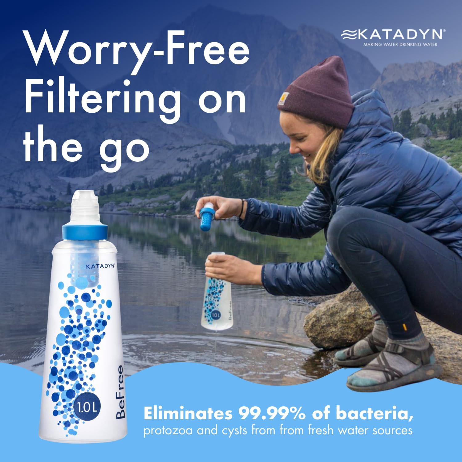 Katadyn BeFree 1.0L Ultralight Collapsible Water Filter Bottle for Hiking, Camping, Backpacking