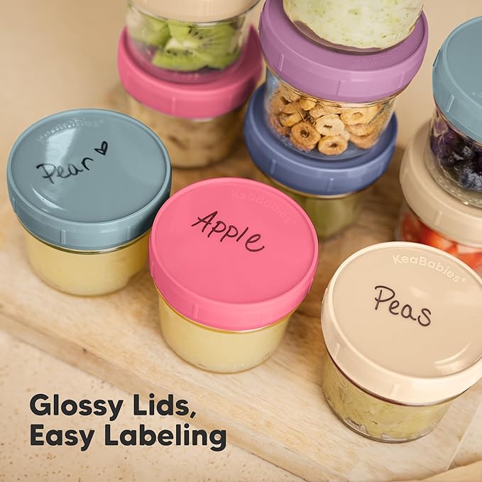 KeaBabies 12pk 4oz Glass Baby Food Containers with Lids - Leak-Proof, Microwavable Small Glass Jars, Baby Purees & Toddler Snack Storage Containers, BPA-Free, Dishwasher & Freezer Safe (Sunset)-BubblyBeeBaby
