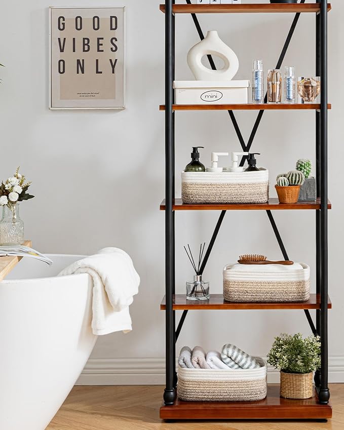 KALLAX Small Woven Basket, 12 x 8 x 4.5 Inches, Storage Basket for Organizing, Cute Small Rope Shelf Closet Cube Storage Bins Baskets for Shelves, Dog Toy Gift Baskets Empty, 3 Pack Gradient Brown-BubblyBeeBaby