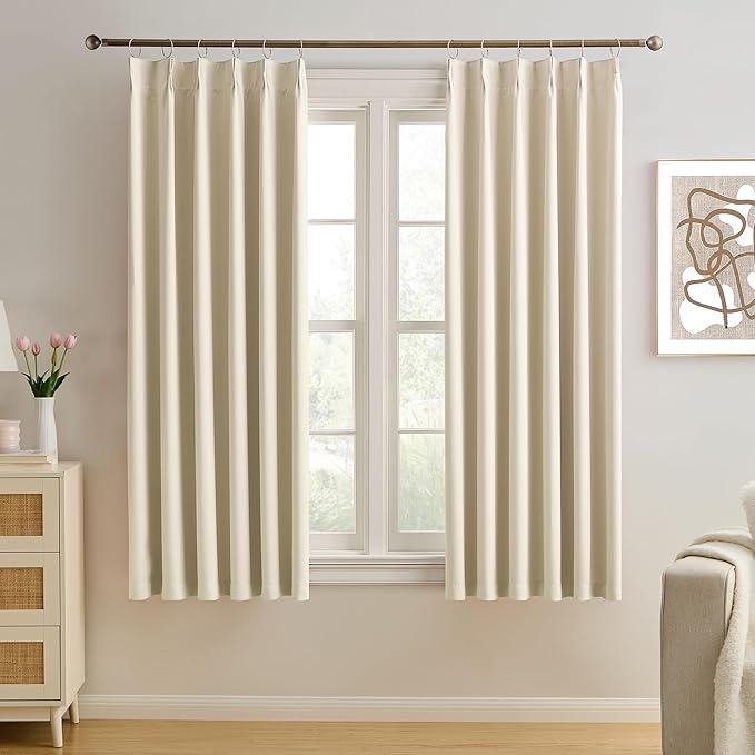 KEQIAOSUOCAI Cream Beige Curtains 63 Inches Long, Summer Heat Thermal Insulated Pinch Pleat Viral Black Out Drapes Cute Window Drapes for Bedroom(Pinch Pleated,40"x63"x2 Panels)-BubblyBeeBaby