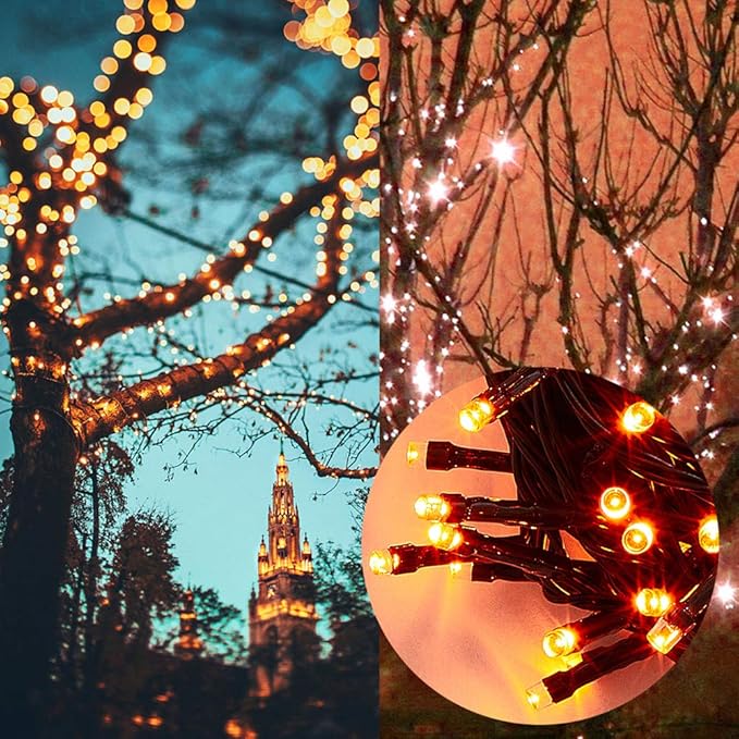 HOME LIGHTING 66FT 200 LED Halloween String Lights, Plug in Green Wire String Light, 8 Lighting Modes Waterproof Fairy Mini Lights for Indoor Outdoor Christmas Wedding Party Decorations (Orange)-BubblyBeeBaby