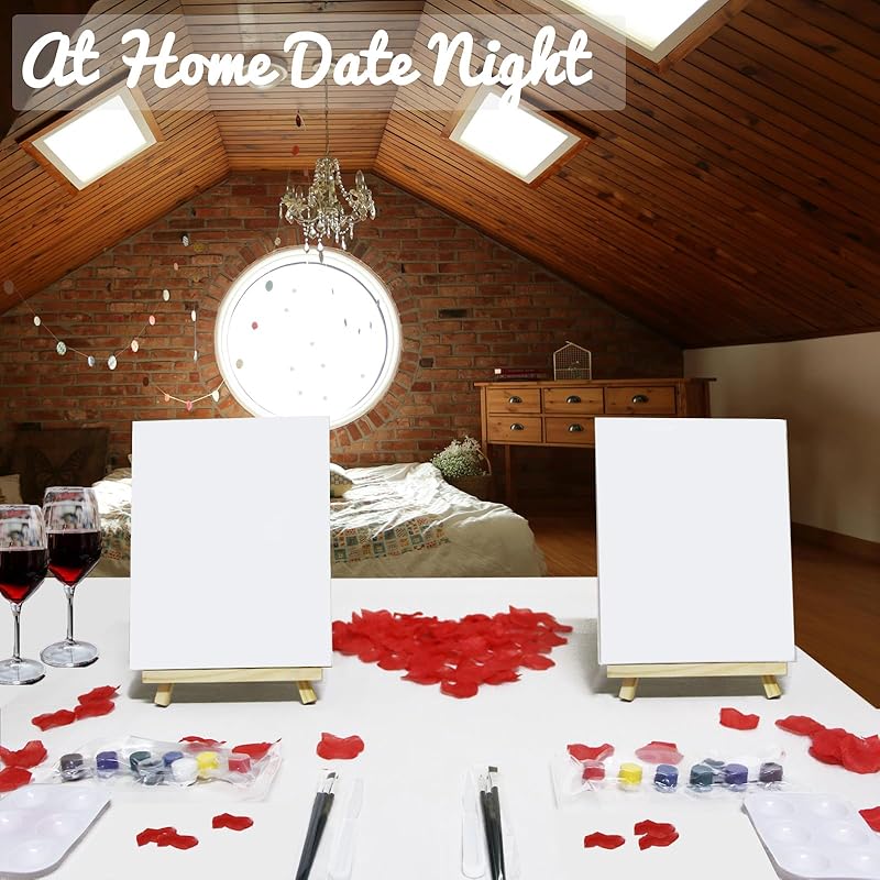 2 Pack Sip and Paint Kit for Adults Couples Painting Kit Stretch Canvas to Paint at Home Date Night Party Favor Supplies Art Painting Set Couples Activity Selfie 8x10 Canvas Painting Kit Valentines Day-BubblyBeeBaby