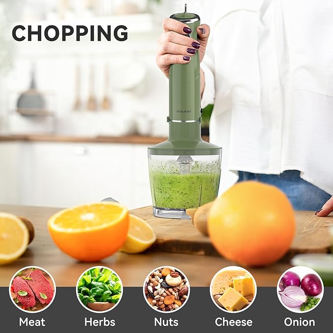 Immersion Blender Handheld 5 in 1 Hand Blender, 1000W Hand Mixer Stick, BPA-Free 12 Speed Handheld Blender with Mixing Beaker, Chopper, Whisk and Milk Frother for Soup, Smoothies, Sauce, Baby Food-BubblyBeeBaby