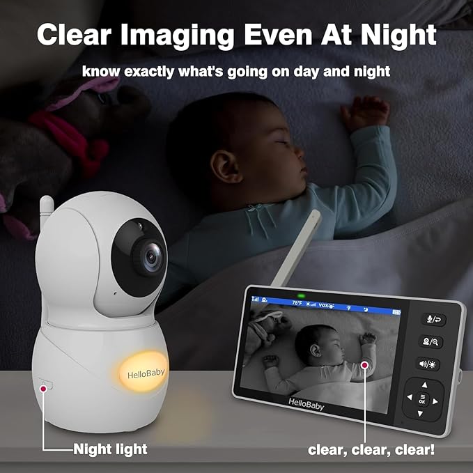 HelloBaby 720P 5.5'' HD Baby Monitor with Camera and Audio No WiFi, Video Baby Monitor, Remote Pan Tilt Zoom Wide View Range, 1080P Infant Camera, Night Light, Hack Proof, 4000mAh Battery, 1000ft-BubblyBeeBaby