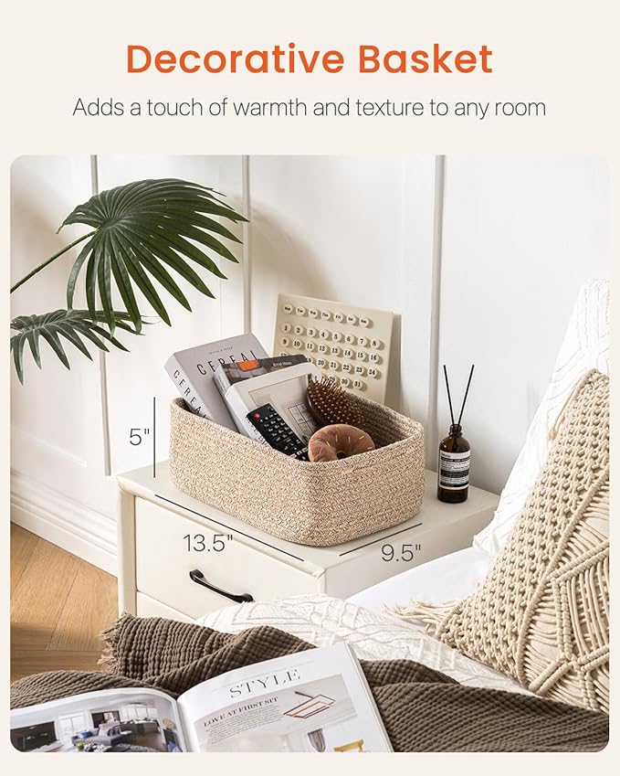 KALLAX Small Woven Basket, 13.5 x 9.5 x 5 Inches, Storage Basket for Organizing, Cute Small Rope Shelf Closet Cube Storage Bins Baskets for Shelves, Dog Toy Gift Baskets Empty, 3 Packs, Mixed Brown-BubblyBeeBaby