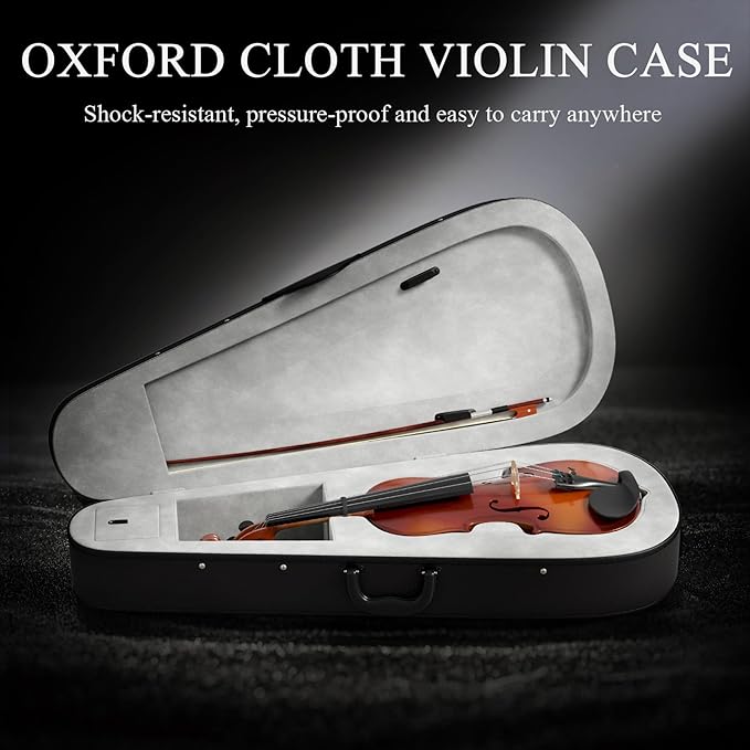 1/8 Beginner Violin Kit, Complete Violin Set with Case, Bow, Rosin, Natural Finish-BubblyBeeBaby