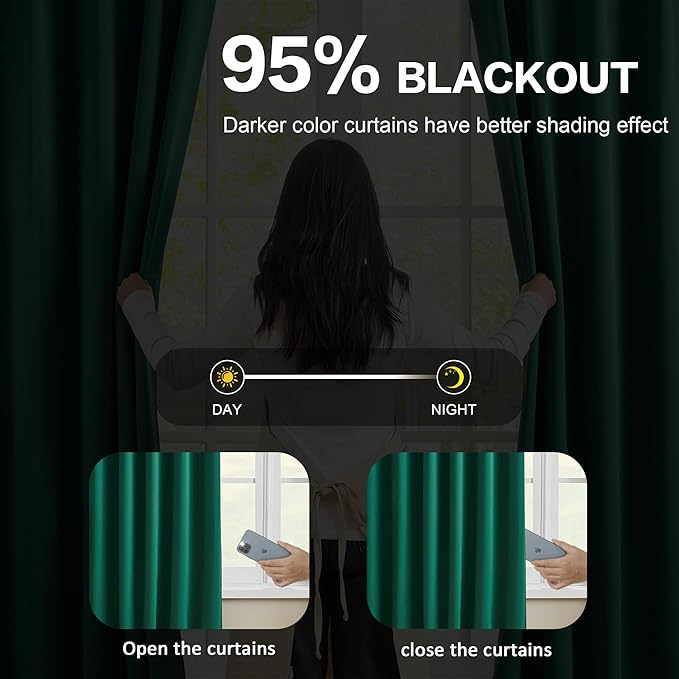 KEQIAOSUOCAI 90 Inch Dark Hunter Green Blackout Curtains for Living Room Pinch Pleated with Hooks - Room Darkening Thermal Insulated Christmas Green Track Curtain 40 x 90 Inches Long-2 Panels Set-BubblyBeeBaby