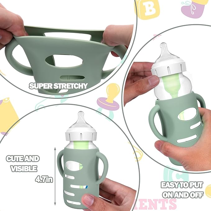 BUSOHA 3 Pack Silicone Sleeves for Dr Brown's Glass Baby Bottles - Drop Protection Baby Bottle Sleeves,Compatible with Dr. Brown's Newborn Glass Bottles,with Silicone Handles,9 oz-BubblyBeeBaby