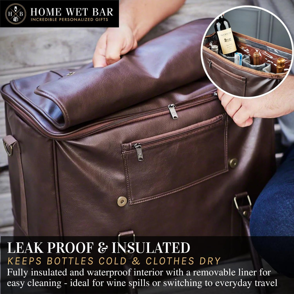 Graham Whiskey Bottle Carrier and Weekender Travel Bag | Customizable Waterproof and Insulated Interior | Vegan Leather | Perfect for Tastings, Parties & Getaways