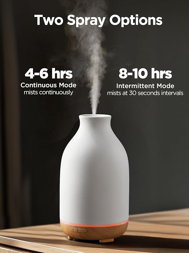 InnoGear Essential Oil Diffuser, 150ml Ceramic Stone Diffuser Handcrafted Aromatherapy Diffusers Ultrasonic Cool Mist Humidifier Vaporizor with 2 Mist Modes Waterless Auto Off for Room Office, White-BubblyBeeBaby