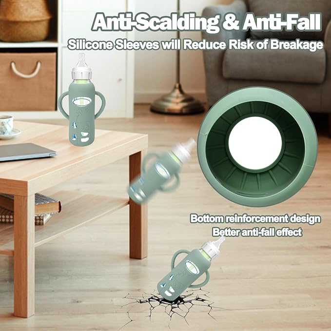 3 Pack Silicone Sleeves for Dr. Brown's Glass Baby Bottles - Drop Protection Baby Bottle Sleeves,Compatible with Dr. Brown's Newborn Glass Bottles,with Silicone Handles,8 oz-BubblyBeeBaby