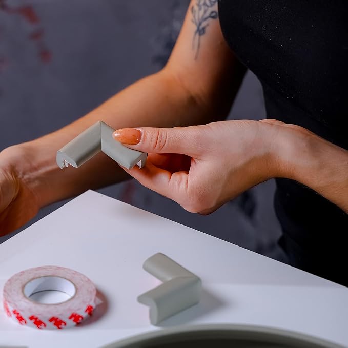 12-Pack Corner Protectors Baby Proof, Furniture Corner and Edge Safety Bumpers, Soft Rubber Foam Cushion Covers, 3M Taped Corner Guards, Baby Child Proofing Pads, Table Corner Protectors, Gray-BubblyBeeBaby