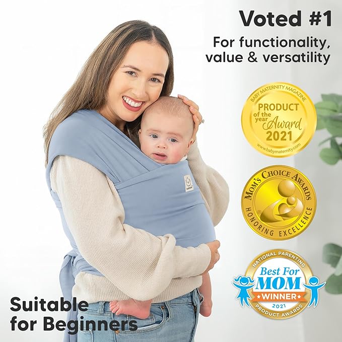 KeaBabies Baby Wrap Carrier - All in 1 Original Baby Carrier Newborn to Toddler Sling, Easy to Wear, Hands Free Bonding, Lightweight, Breathable Infant Wraps (Powder Blue)-BubblyBeeBaby