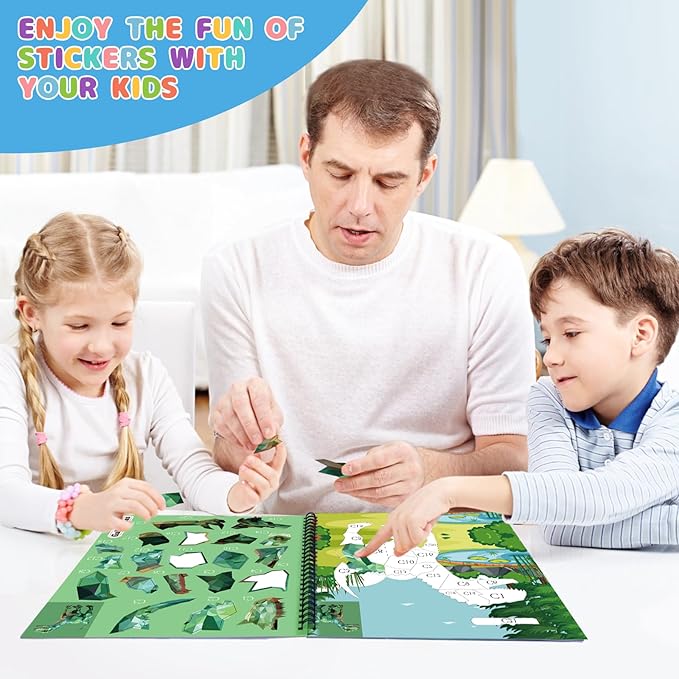 homicozy 3PCS Sticker Paint Books for Kids Ages 4-10,Dinosaur Astronaut Ocean Animals Designs Paint by Stickers,Sticker by Numbers,Party Birthday Gifts for Boys 4-10,Create 30 Pictures at a Time-BubblyBeeBaby