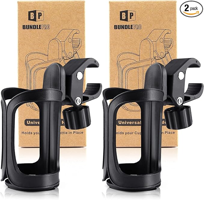 Pack of 2 Stroller Cup Holders, Universal Drinks Holder for Bikes, Trolleys or Walkers-BubblyBeeBaby