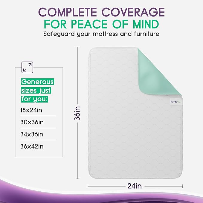 Incontinence Bed Pads - 4 Pack 24” x 36” Reusable Waterproof Mattress Protectors - Highly Absorbent, Machine Washable - for Children, Pets and Seniors - Assorted Colors - Royal Care-BubblyBeeBaby