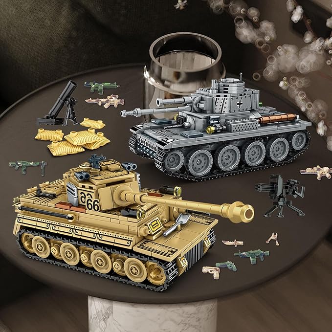 1030 Piece WW2 Army Tanks Toy Building Sets,Create a German Panzer 38T and a German Tiger Tank Toys,Adult Collectible Model Tanks Sets to Build,Christmas Birthday Gifts for Boys,Teens,Adults-BubblyBeeBaby