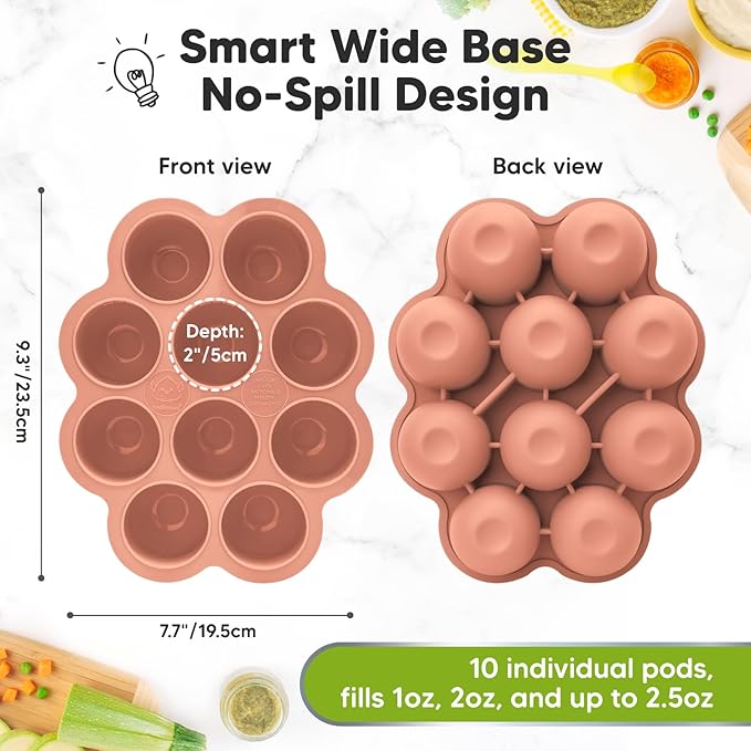 KeaBabies Silicone Food Freezer Trays with Lid, 2oz x 10 Pods Baby Food Storage Containers, Easy Puree Meal Prep, Breast Milk Silicone Freezer Molds, Dishwasher,Microwave Safe,BPA-Free(Roseate)-BubblyBeeBaby