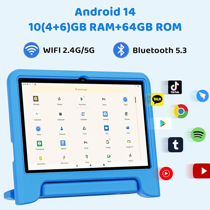 2025 Upgraded Android 14 Tablet, 10inch Kids Tablet, Octa-core CPU, 10GB+64GB+1TB Expand Tablets for Kids with Kids Space, Parental Control, 6000mAh Big Battery, HD Touchscreen Display Tableta-BubblyBeeBaby