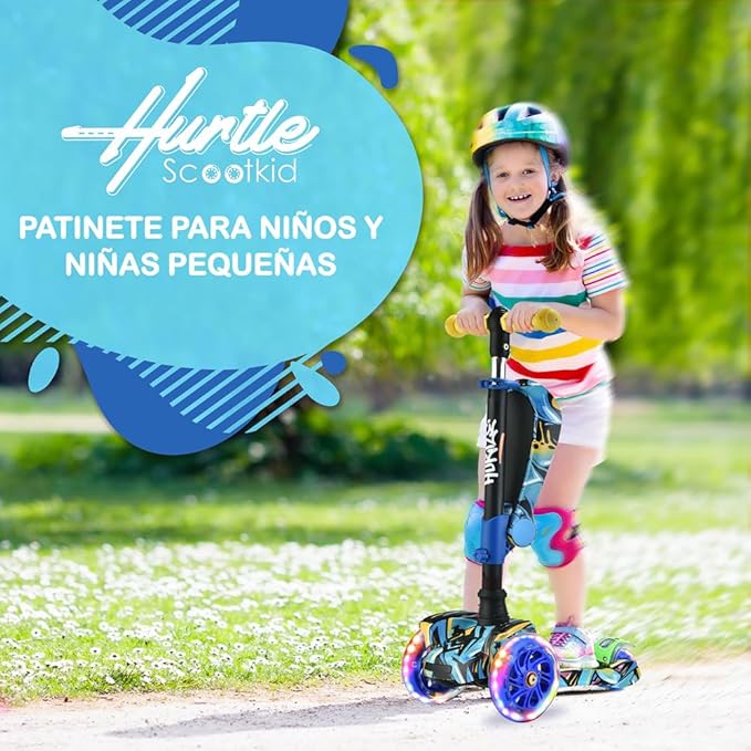 Hurtle 3-Wheeled Scooter for Kids - Wheel LED Lights, Adjustable Lean-to-Steer Handlebar, and Foldable Seat - Sit or Stand Ride with Brake for Boys and Girls Ages 1-14 Years Old-BubblyBeeBaby
