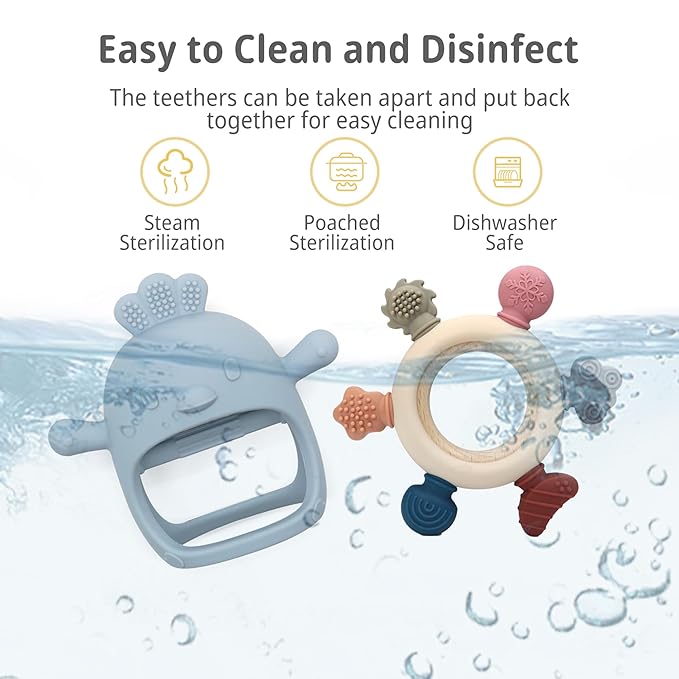 Baby Teething Toys by Komfy LilLove, No Drop Teether and Ring Teether for Baby Teething Relief, Non-Toxic Infant Toys 0-6 6-12 Months, CPC Certified Teething Mitten, Baby teether Toys – 2 Pack-BubblyBeeBaby