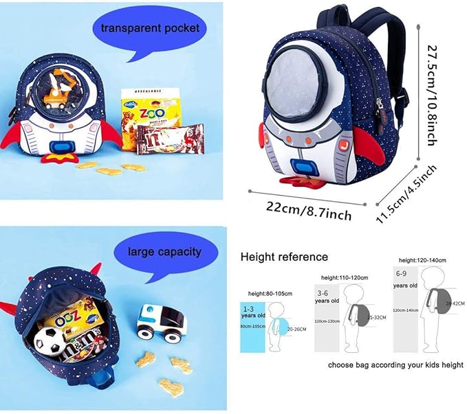 JiePai Toddler Rocket Backpack Leash Anti-lost Waterproof 3D Cartoon Kids Backpack-BubblyBeeBaby