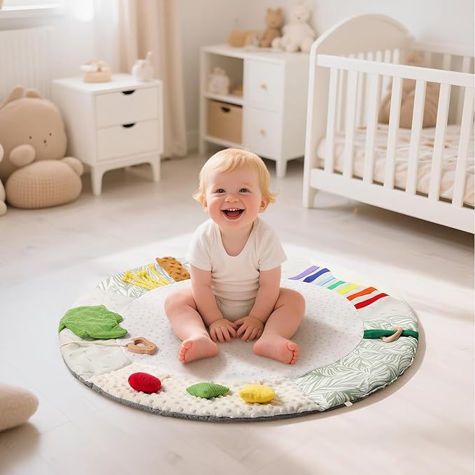Montessori Baby Play Mat for Early Learning, Tummy Time Playmat, Activity Mat with 5 Development Zones, for Motor Skills & Sensory Development, Baby Essentials Gift-BubblyBeeBaby