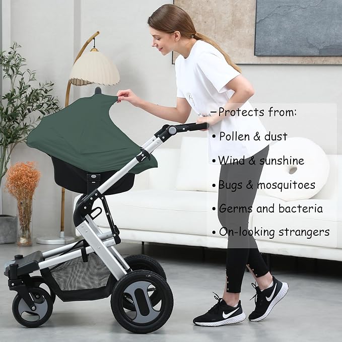 Car Seat Cover Baby for Nursing, Baby Breastfeeding Cover Carseat Canopy Covers, Solid Color Multi-use Nursing Cover for Babies (Roman Green)-BubblyBeeBaby