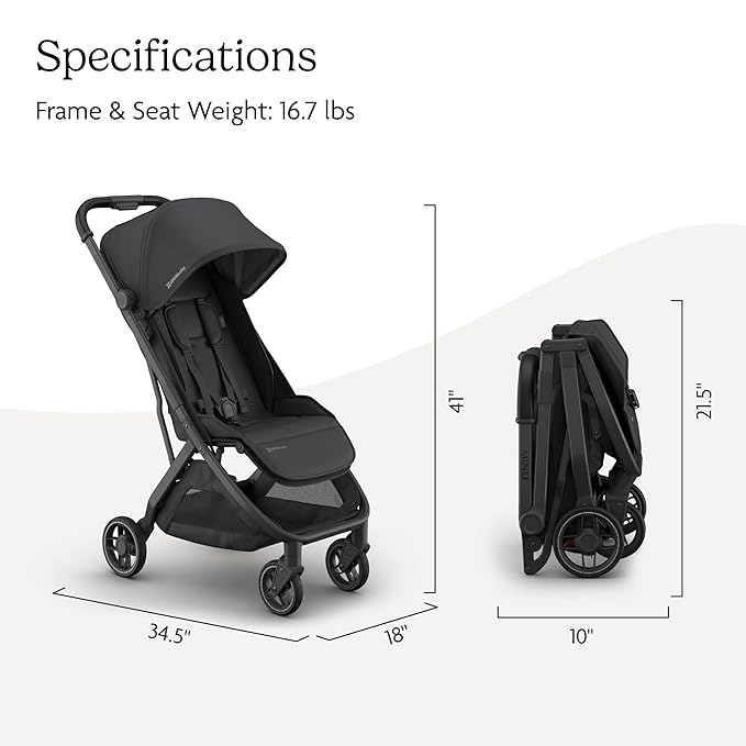 UPPAbaby Minu V3 Travel Stroller | Lightweight + Compact Design | One-Hand Fold + Unfold | from Birth + Overhead Compatible | Jake (Charcoal/Carbon Frame/Black Leather)-BubblyBeeBaby