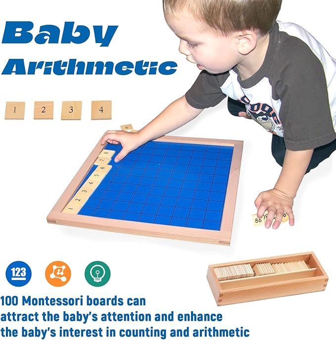 Montessori Toys for 3+ Year Old Hundred Board, Consecutive Counting Numbers 1-100 for Learning & Educational Toy- Math Games Board,Montessori Math Materials for Large Size 13.7" X 13.7 "X 0.4"-BubblyBeeBaby