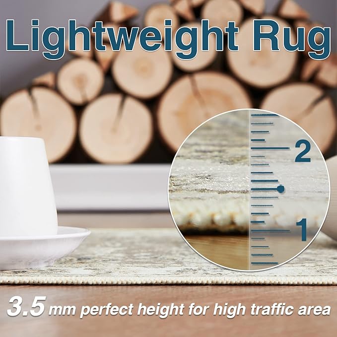 jinchan Hallway Runner Rug 3x10 Machine Washable Runner Rug Taupe Vintage Floral Design Non-Slip Low Pile Ultra-Thin for Kitchen Laundry Room Bedroom Farmhouse (3‘x10',Taupe)-BubblyBeeBaby