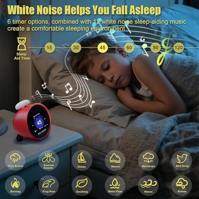 Kids Alarm Clock, Ok to Wake Clock for Kids, Sleep Trainer Clock for Toddler, Adorable Digital Alarm Clock, AI Voice Clock with Chat and 12 White Noise Sound Machine, Time Management Gift for Children-BubblyBeeBaby