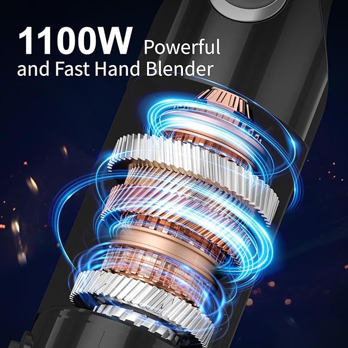 Immersion Blender Handheld 5 in 1-1100W Scratch Resistant Blender Stick, 12 Speed and Turbo Boost Hand Blender with Chopper Beaker Whisk and Milk Frother for Milkshake Puree Smoothie Food-BubblyBeeBaby