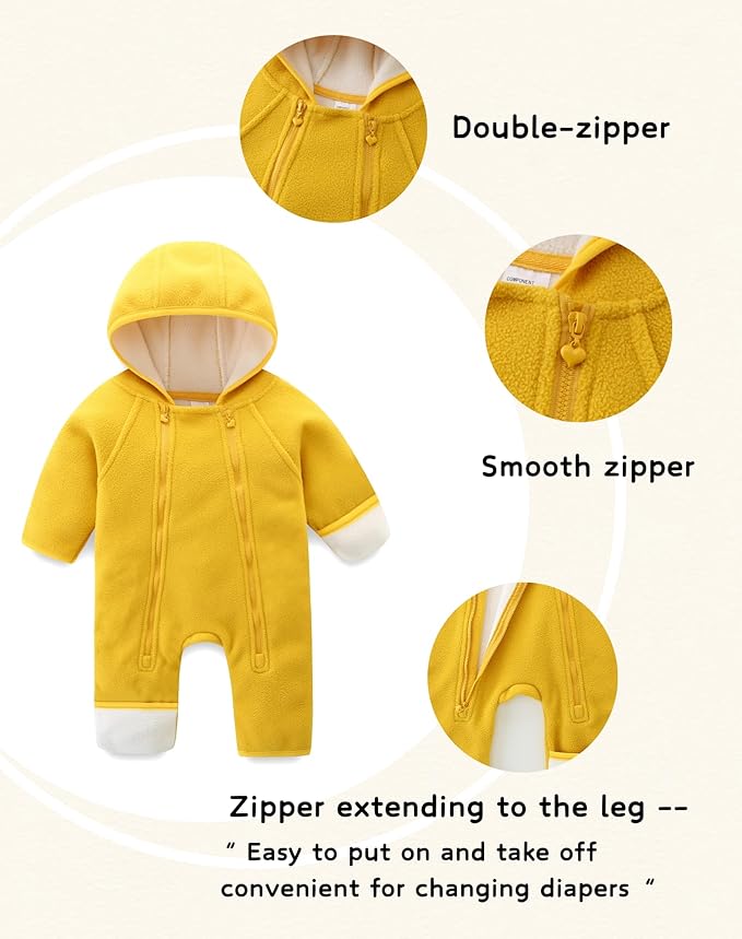 Newborn Baby Fleece Jumpsuit Girls Boys Winter Hooded Coverall Romper Cute Baby Snowsuit Clothes-BubblyBeeBaby