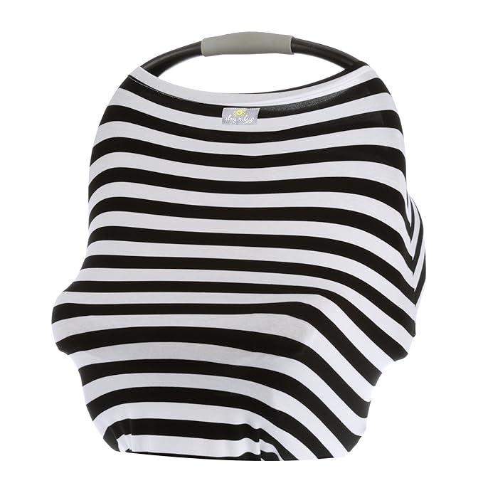 Itzy Ritzy 4-in-1 Nursing Cover, Car Seat Cover, Shopping Cart Cover & Infinity Scarf – Breathable, Multi-Use Nursing Cover Up for Breastfeeding, Carseat Canopy & Stroller Cover (Black & White Stripe)-BubblyBeeBaby
