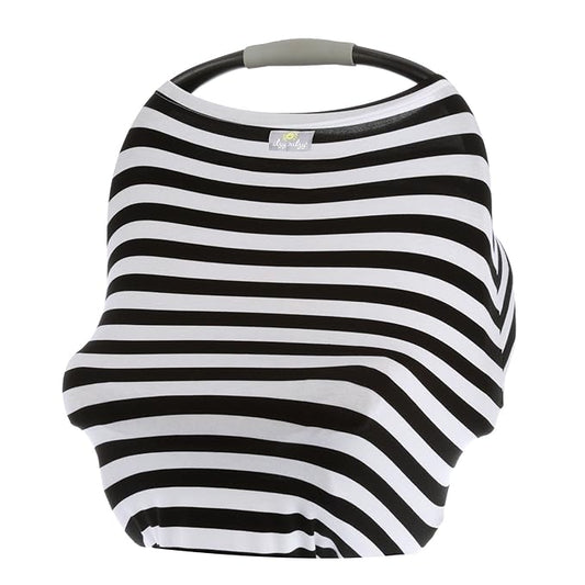 Itzy Ritzy 4-in-1 Nursing Cover, Car Seat Cover, Shopping Cart Cover & Infinity Scarf – Breathable, Multi-Use Nursing Cover Up for Breastfeeding, Carseat Canopy & Stroller Cover (Black & White Stripe)-BubblyBeeBaby