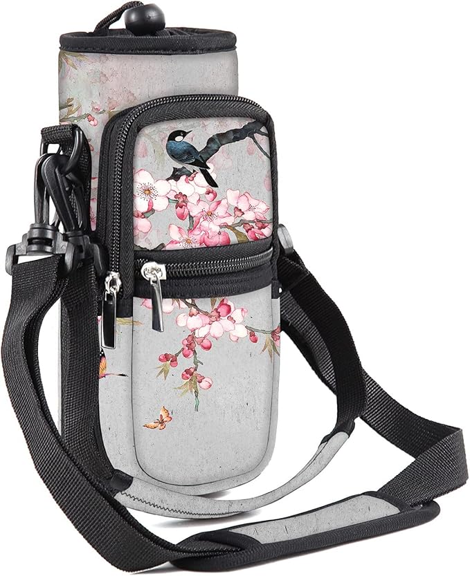 25/32/40/64oz Water Bottle Bag Holder Carrier-Insulated Crossbody Sling Case Sleeve with Strap & Pockets for Men Women Gym Cycling Travel Walking Hiking Camping-BubblyBeeBaby