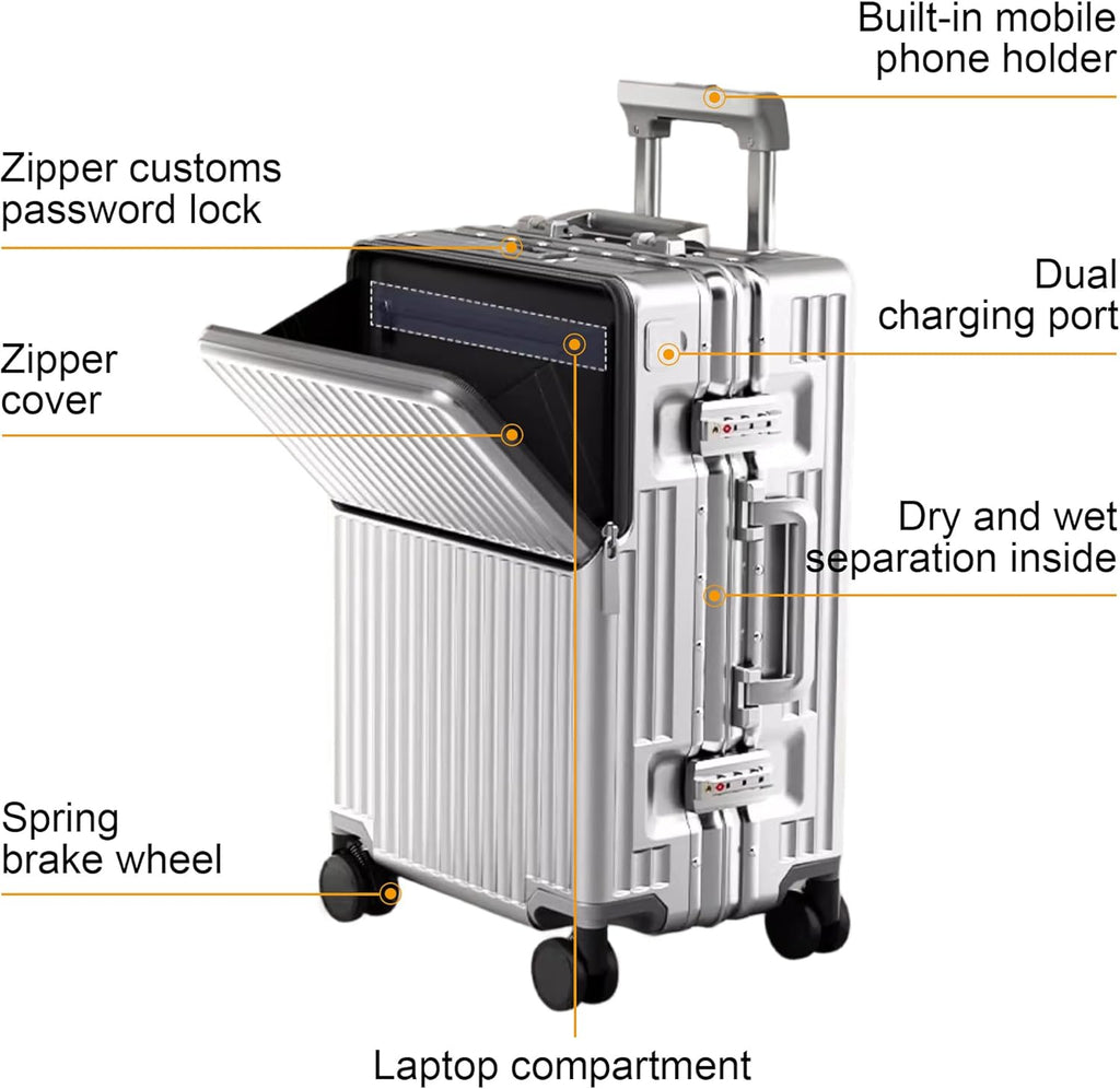 Zipperless Luggage, 22x14x9 Aviation Certified, Polycarbonate Aluminum Hardshell, Expandable Carry-On Luggage with Spinner Wheels, Hardshell Luggage, 20 Inch Cabin