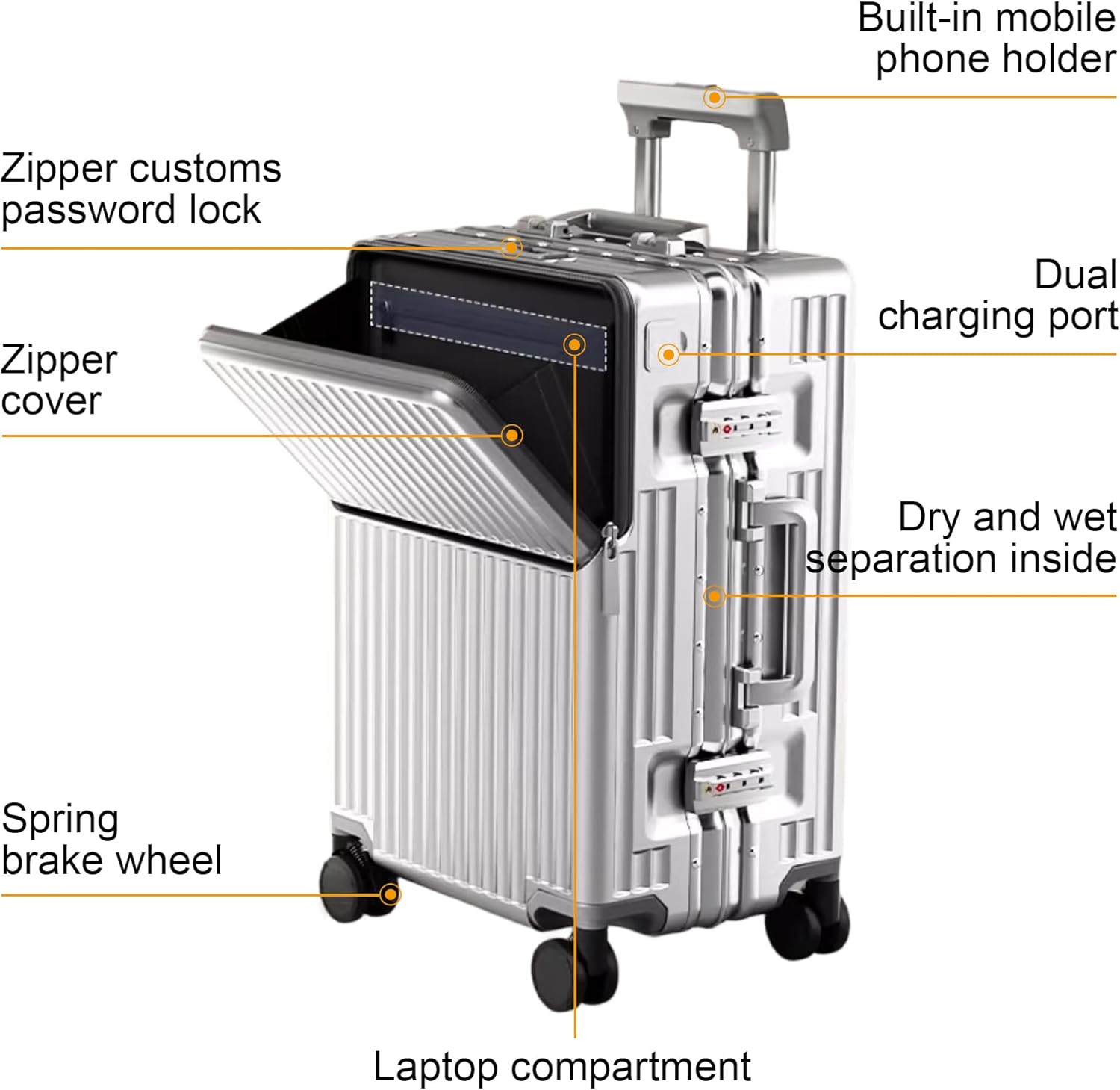 Zipperless Luggage, 22x14x9 Aviation Certified, Polycarbonate Aluminum Hardshell, Expandable Carry-On Luggage with Spinner Wheels, Hardshell Luggage, 20 Inch Cabin