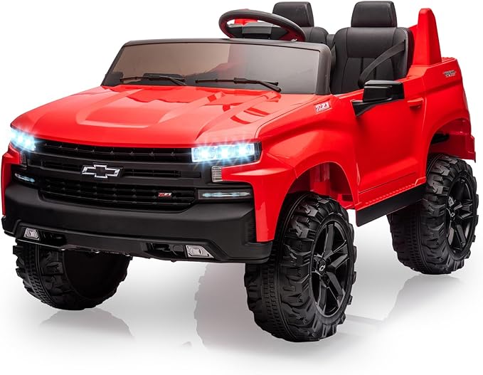 Hetoy 24V 2-Seater Truck Licensed Chevrolet Silverado Ride On Car Toy w/Parent Remote Control,4xSpring Suspension, 3 Speeds, Wireless Music, MP3 Player, Electric Vehicle Car for Kids, Red-BubblyBeeBaby