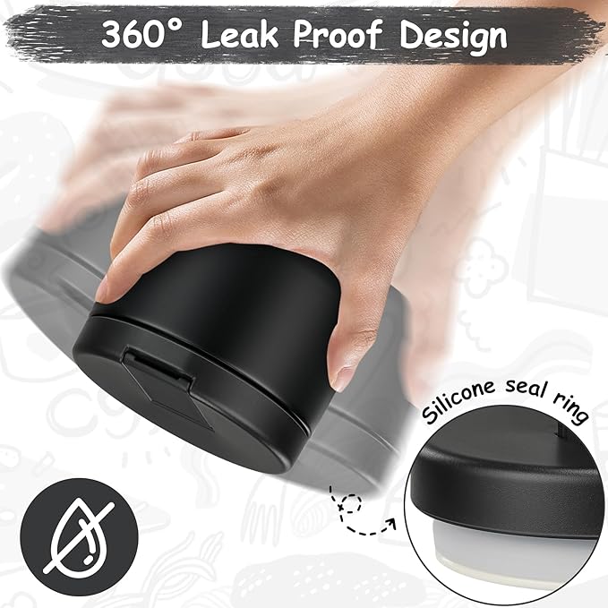 12oz Insulated Vacuum Food Jar with Buckle Lid Wide Mouth Soup Thermo for Hot Food Kids Leakproof Stainless Steel Lunch Container- Black- 1Pack-BubblyBeeBaby