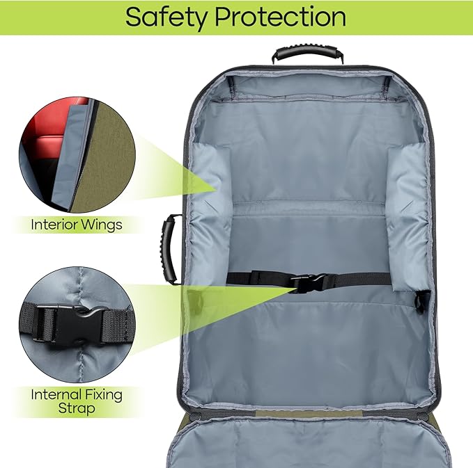Padded Car Seat Travel Bag for Airplane, Heavy Duty Backpack for Air Travel, Water-Resistant Carrier with Shoulder Strap, Fits Most Car Seats (Green)-BubblyBeeBaby