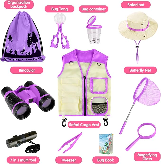 INNOCHEER Explorer Kit & Bug Catcher Kit for Kids Outdoor Exploration for Boys Girls 3-12 Years Old (Purple)-BubblyBeeBaby