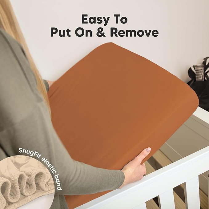 KeaBabies 2-Pack Organic Crib Sheets for Boys, Girls - 52x28 Fitted Crib Mattress Sheet Neutral, Breathable Jersey Cotton Cover for Baby Bed, Toddler Mattress, Soft & Cute Prints (Rust)-BubblyBeeBaby