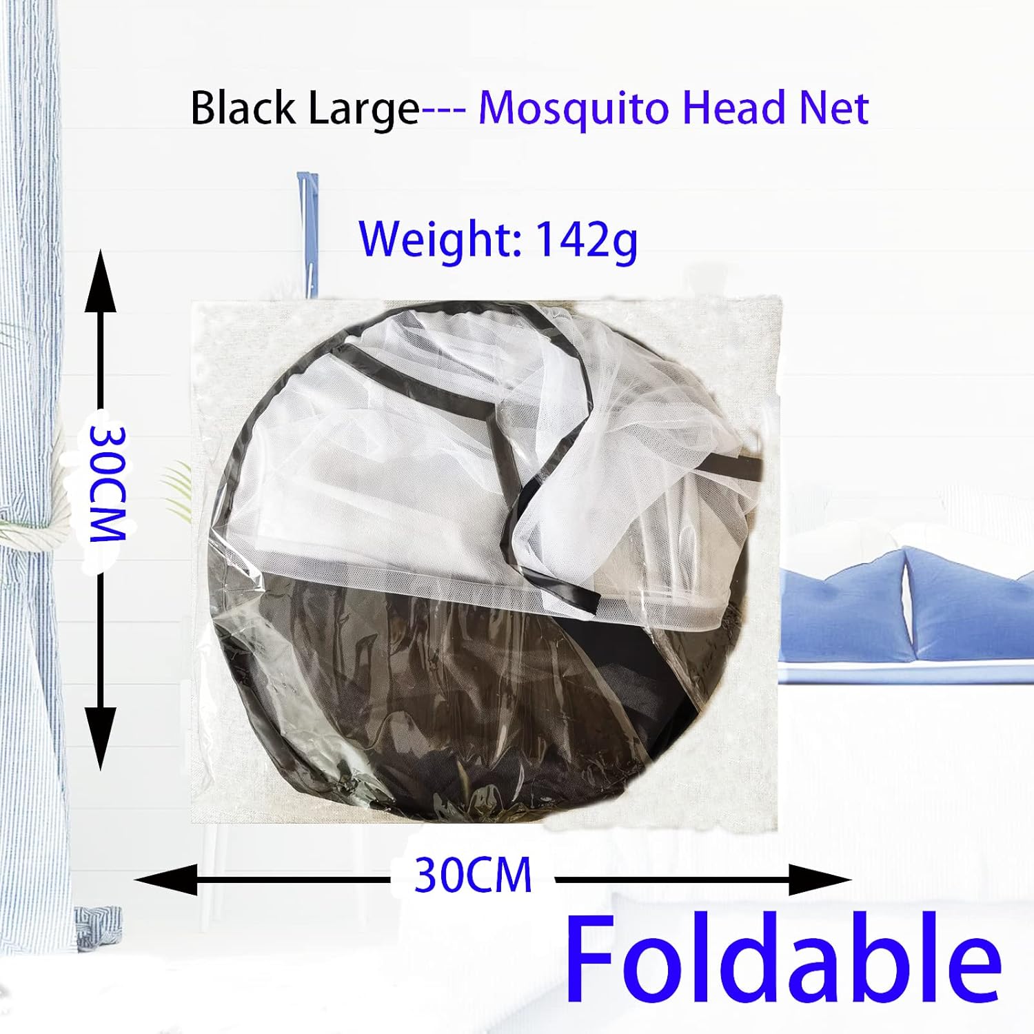 CMINGJ Portable Mosquito Head Net Foldable Pop-Up Travel Essentials Mosquito Net for Bed Free Installation-Large Size Suitable for Bedroom, Camping, nap (Black Large)
